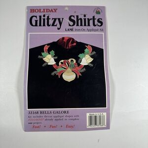 Holiday Glitzy Shirts Iron-On Applique Kit Bells Galore #33168 New Gold Lame